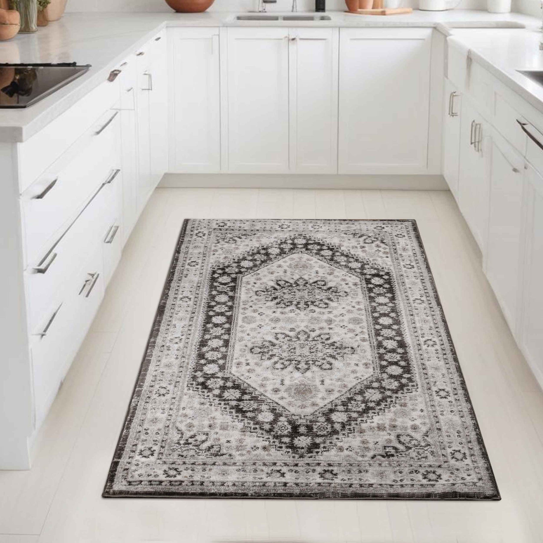 Layland Classic Vintage Medallion Indoor Area Rug or Runner - Charcoal