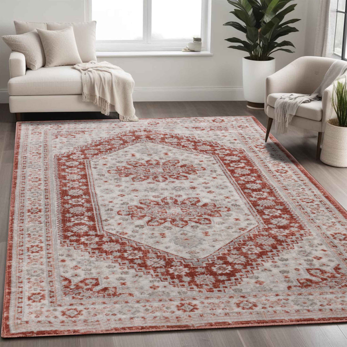 Layland Classic Vintage Medallion Indoor Area Rug or Runner - Rust