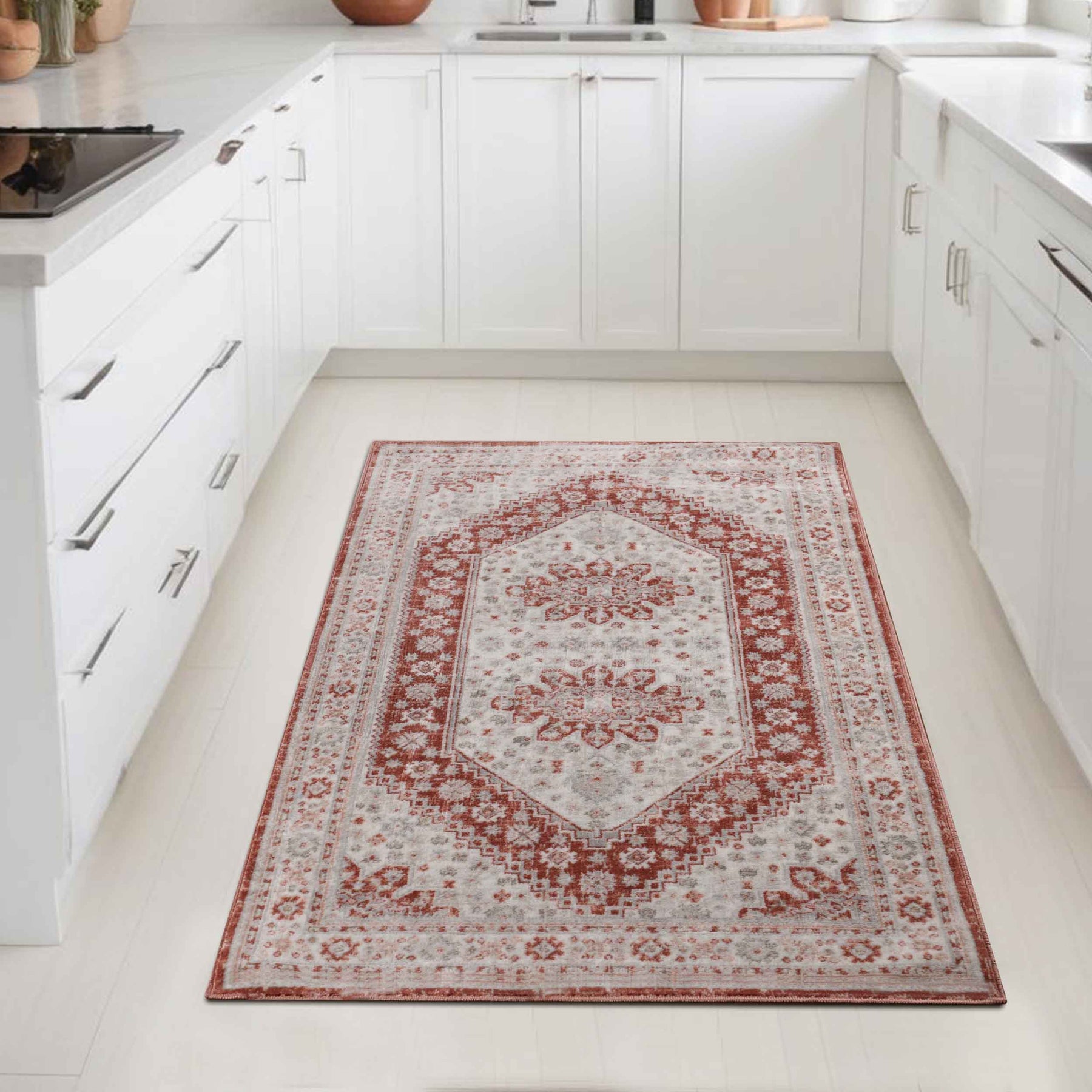 Layland Classic Vintage Medallion Indoor Area Rug or Runner - Rust