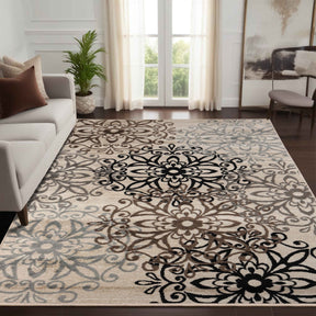 Leigh Traditional Floral Scroll Indoor Area Rug or Runner Rug Or Door Mat - Beige