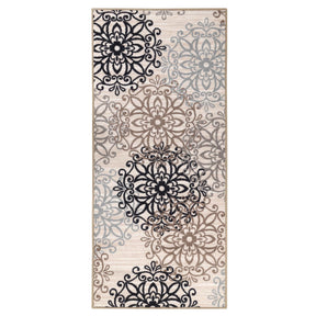 Leigh Non-Slip Modern Floral Medallion Indoor Washable Area Rug