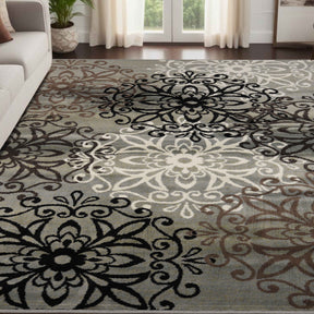 Leigh Traditional Floral Scroll Indoor Area Rug or Runner Rug Or Door Mat - Blue