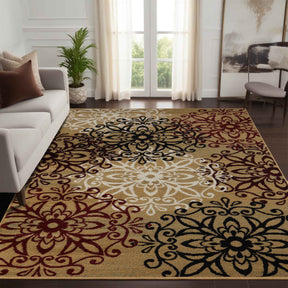 Leigh Traditional Floral Scroll Indoor Area Rug or Runner Rug Or Door Mat - Gold