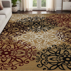 Leigh Traditional Floral Scroll Indoor Area Rug or Runner Rug Or Door Mat - Gold