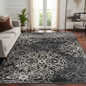 Leigh Traditional Floral Scroll Indoor Area Rug or Runner Rug Or Door Mat - Slate