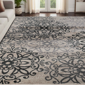 Leigh Traditional Floral Scroll Indoor Area Rug or Runner Rug Or Door Mat - Oatmeal