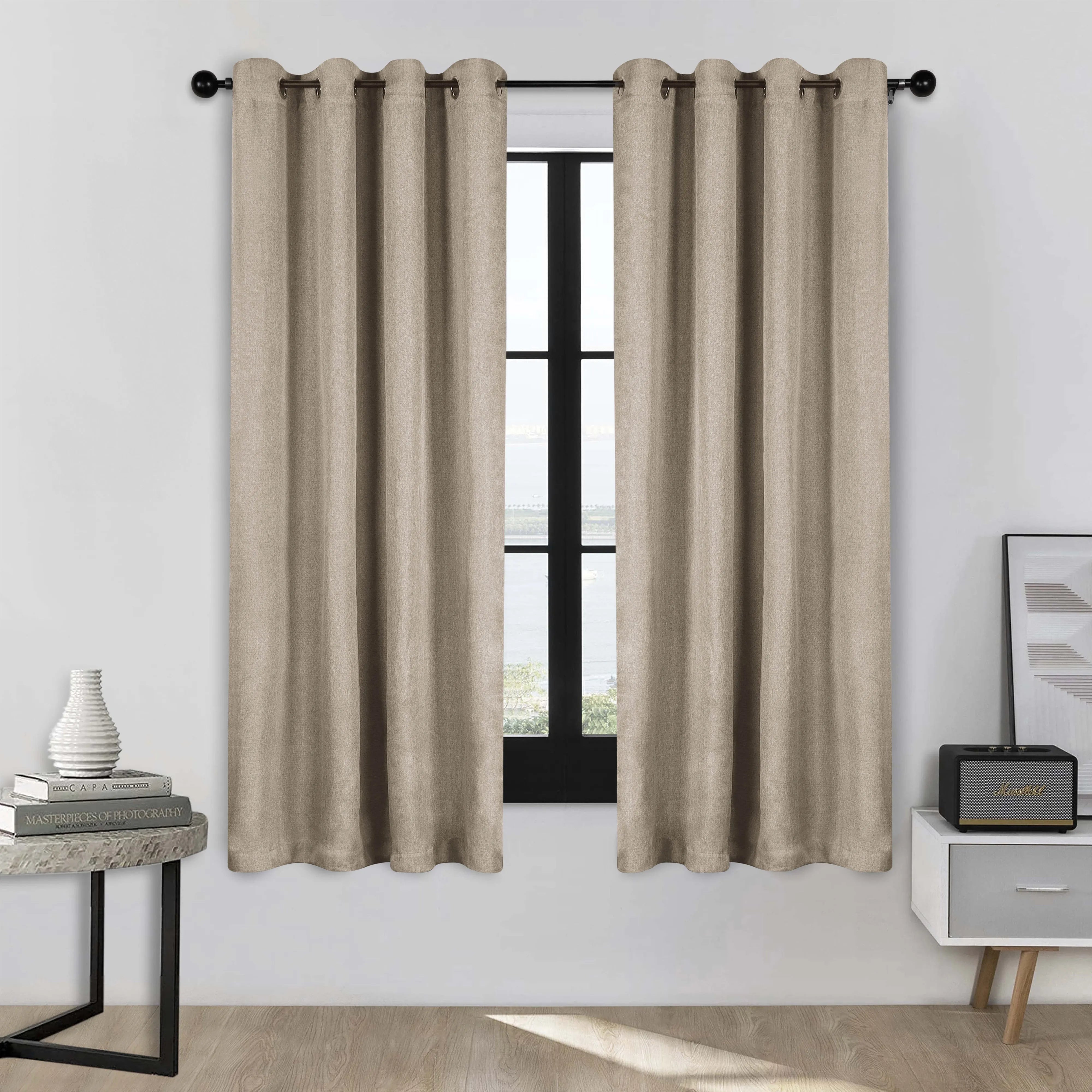 Linen Washable Room Darkening Blackout Curtains, Set of 2