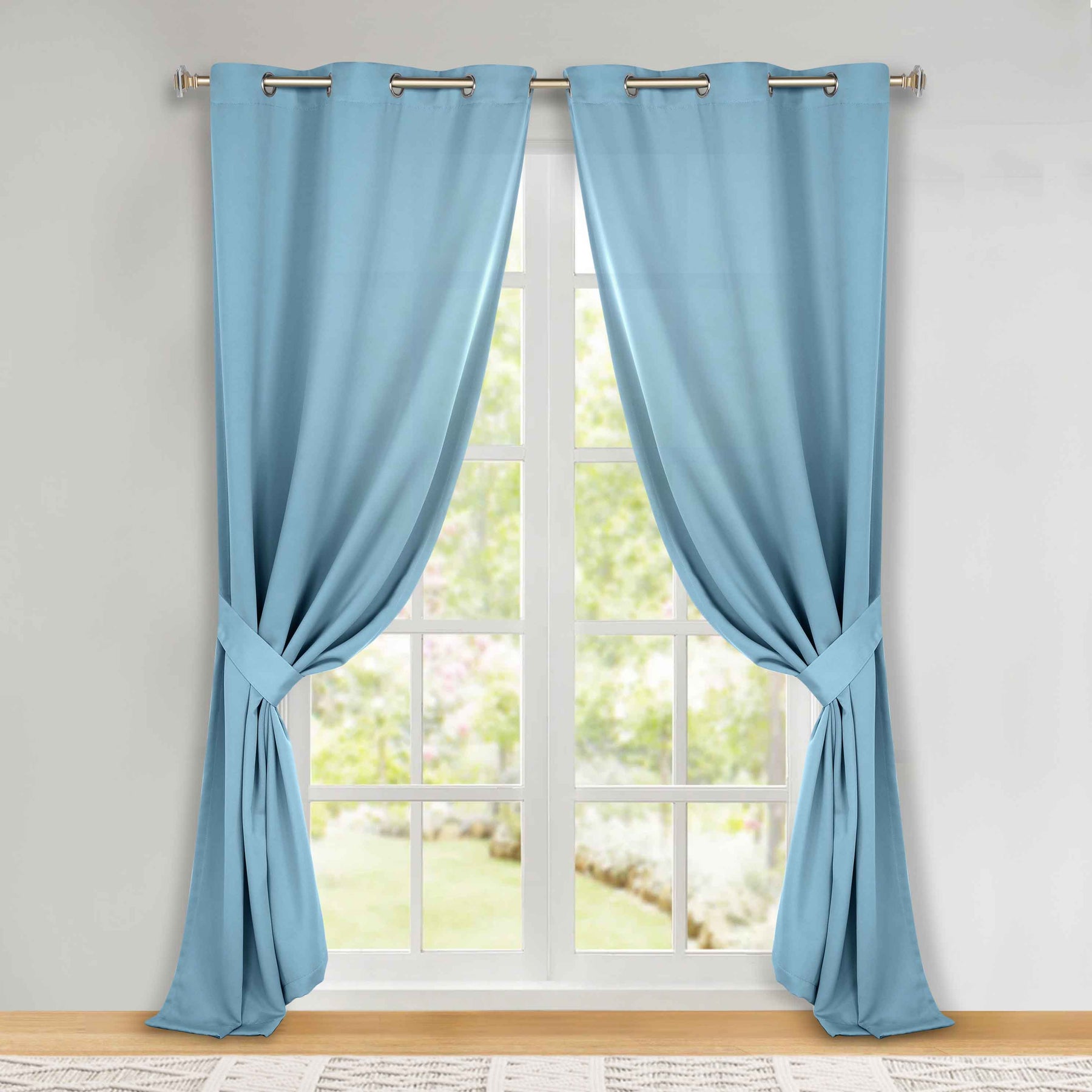 Classic Modern Solid Room Darkening Blackout Curtain Panels, Set of 2 - LightBlue