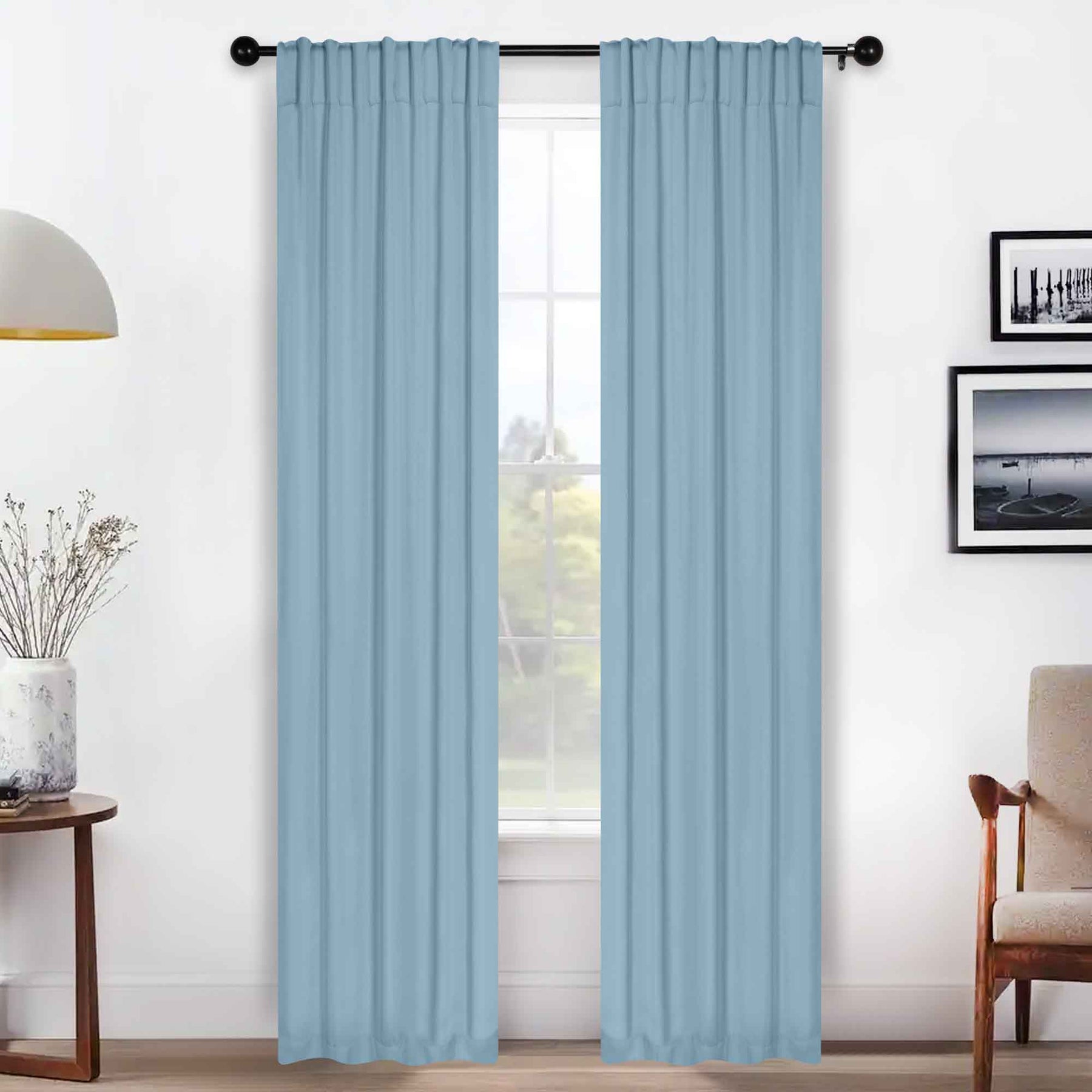 Solid Room Darkening Blackout Curtain Panels, Back Tabs, Set of 2 - LightBlue