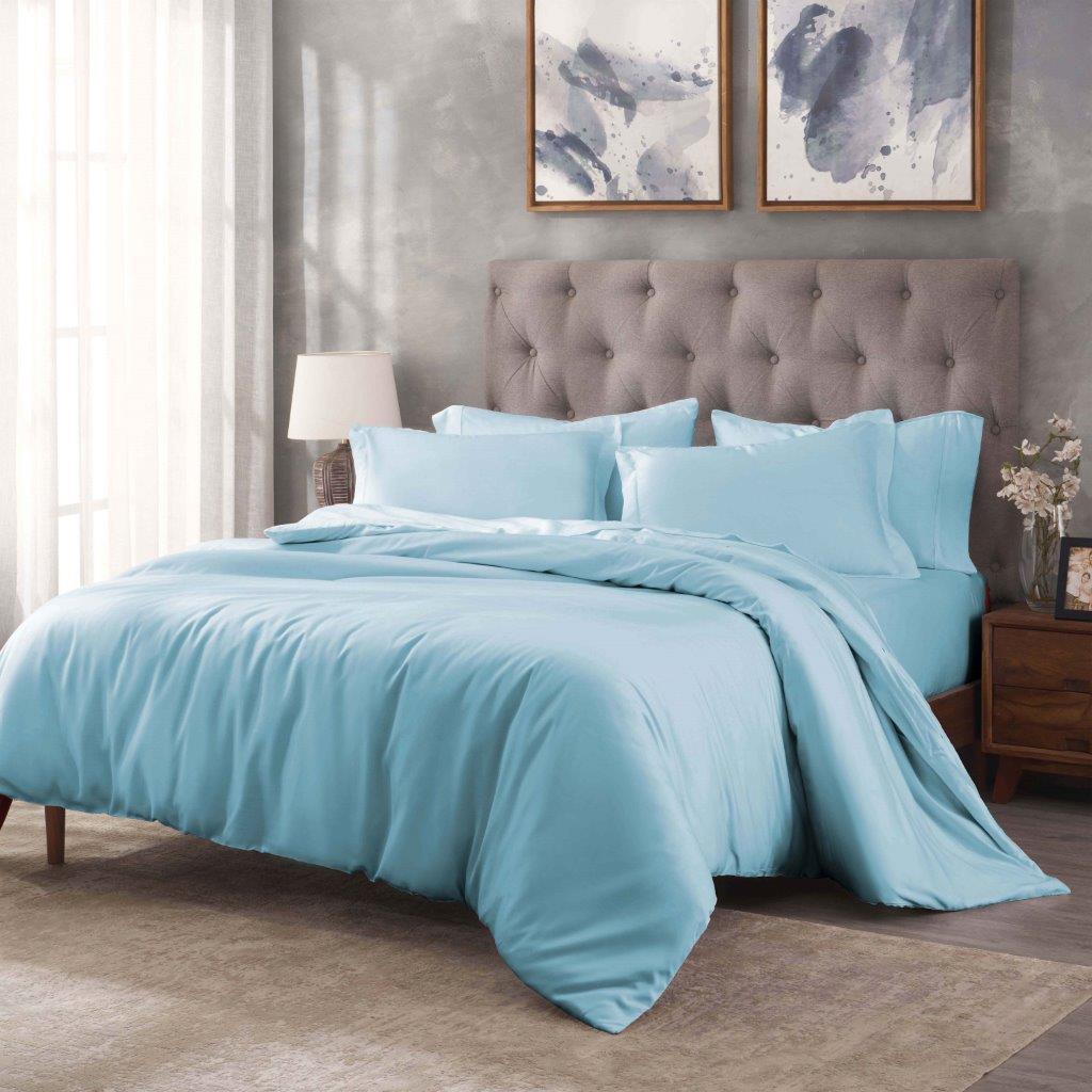 Egyptian Cotton 400 Thread Count Solid Luxury Duvet Cover Set - LightBlue