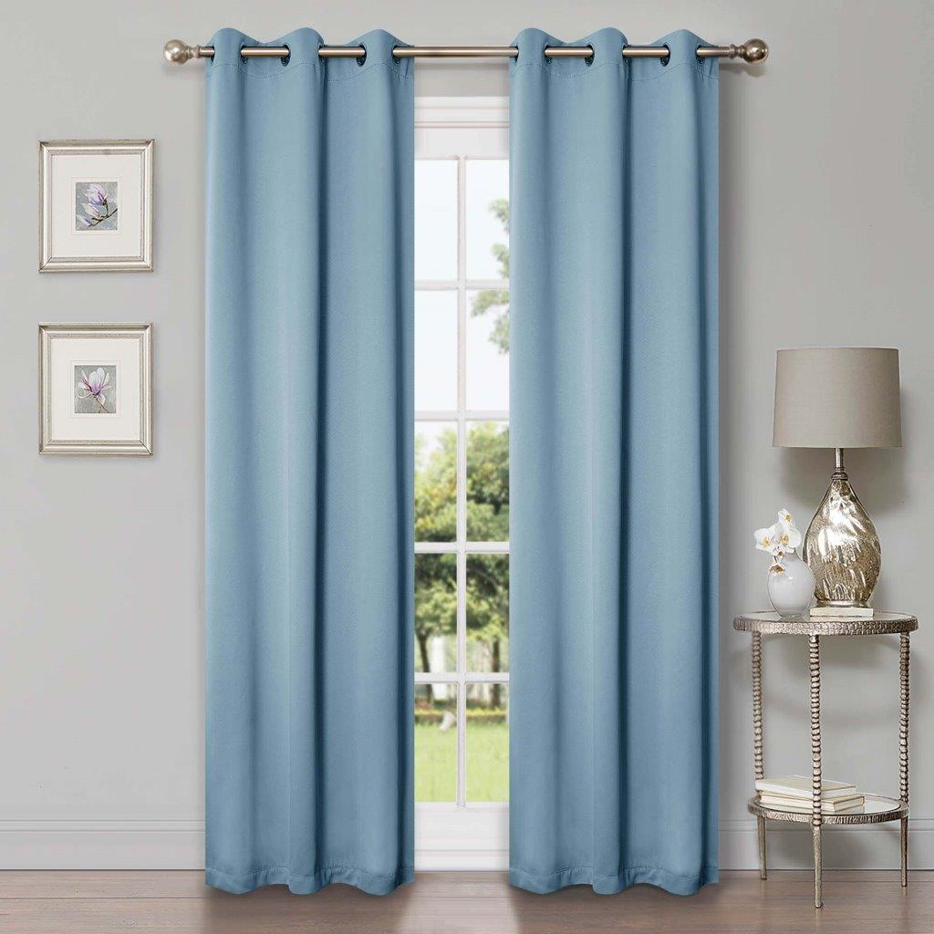 Solid Machine Washable Room Darkening Blackout Curtain 42 Inches - LightBlue