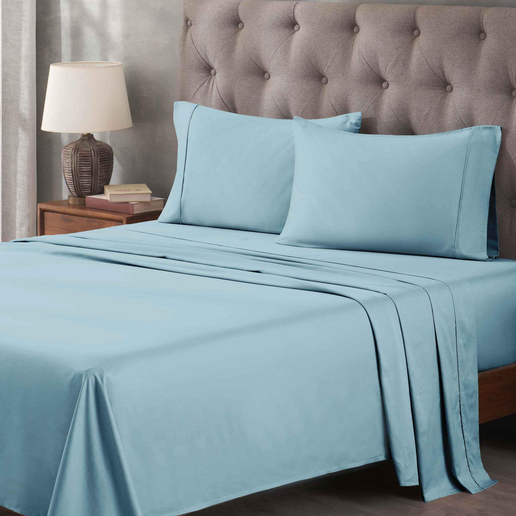 Egyptian Cotton 400 Thread Count Solid Deep Pocket Bed Sheet Set - LightBlue