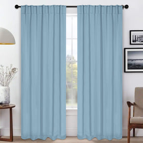 Solid Room Darkening Blackout Curtain Panels, Back Tabs, Set of 2 - LightBlue