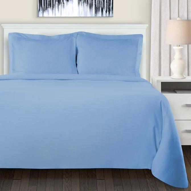 Cotton Flannel Solid Duvet Cover Set with Button Closure - LightBlue