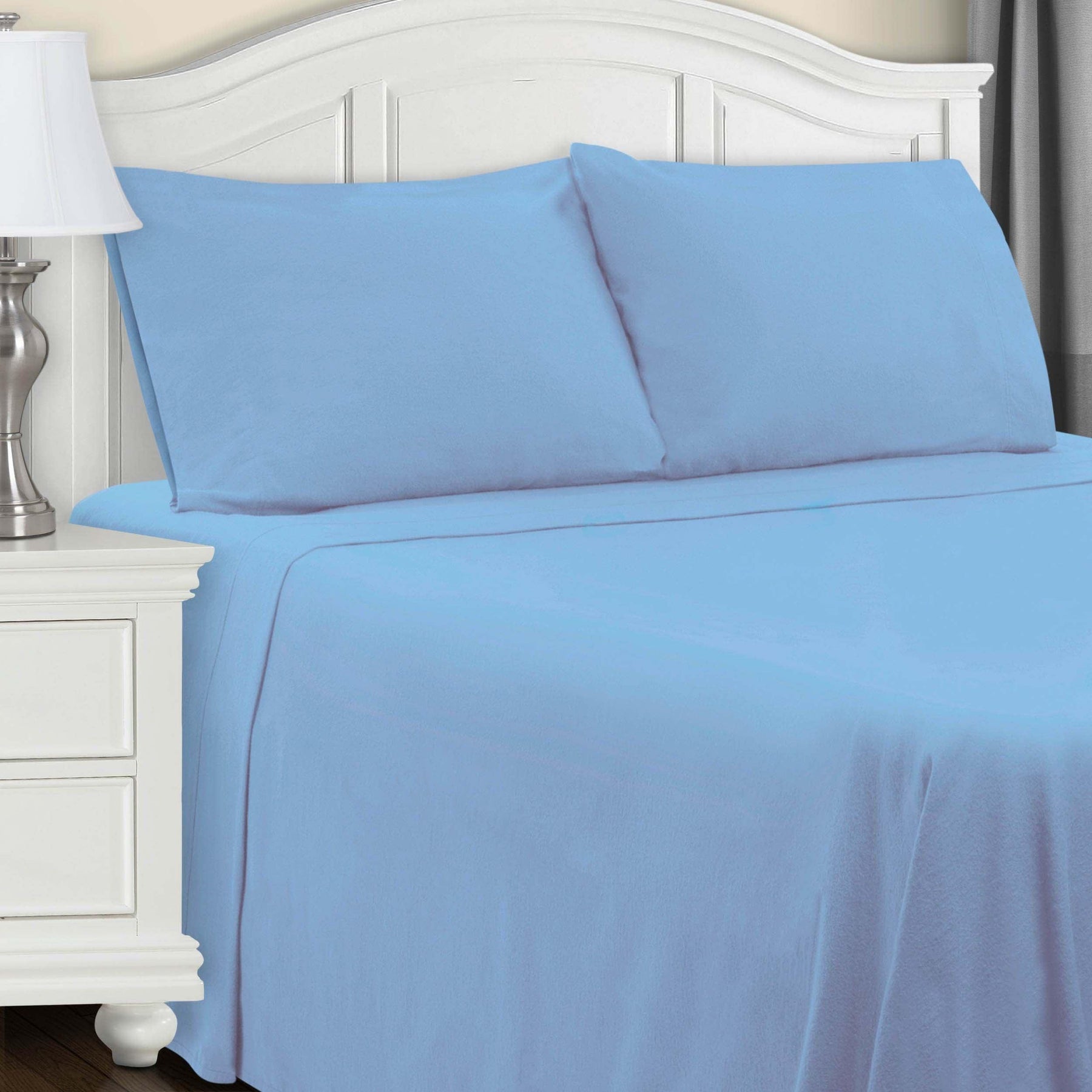 Cotton Flannel Trellis Traditional Solid Deep Pocket Bed Sheet Set - LightBlue