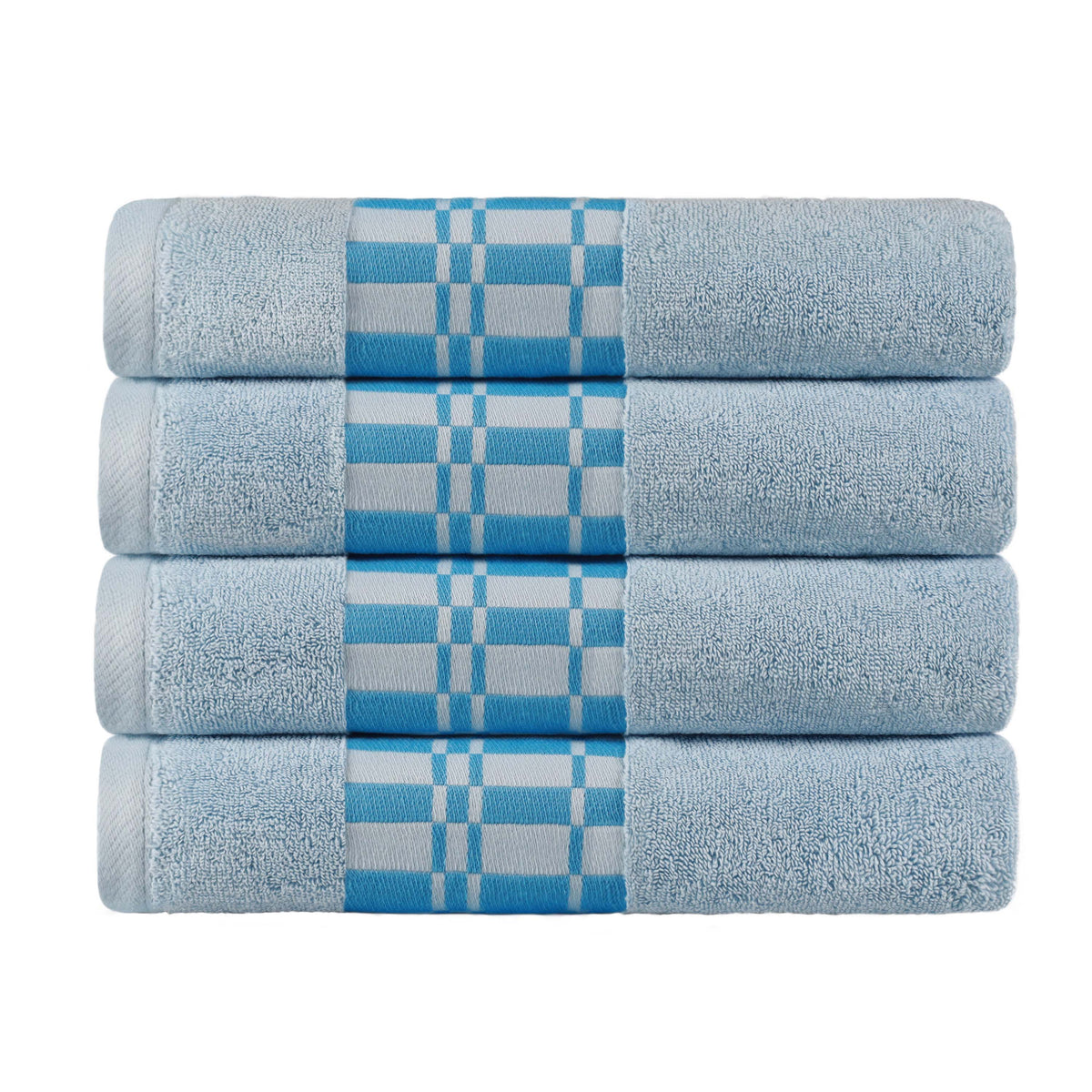 Larissa Cotton Geometric Border Bath Towel Set of 4 - LightBlue