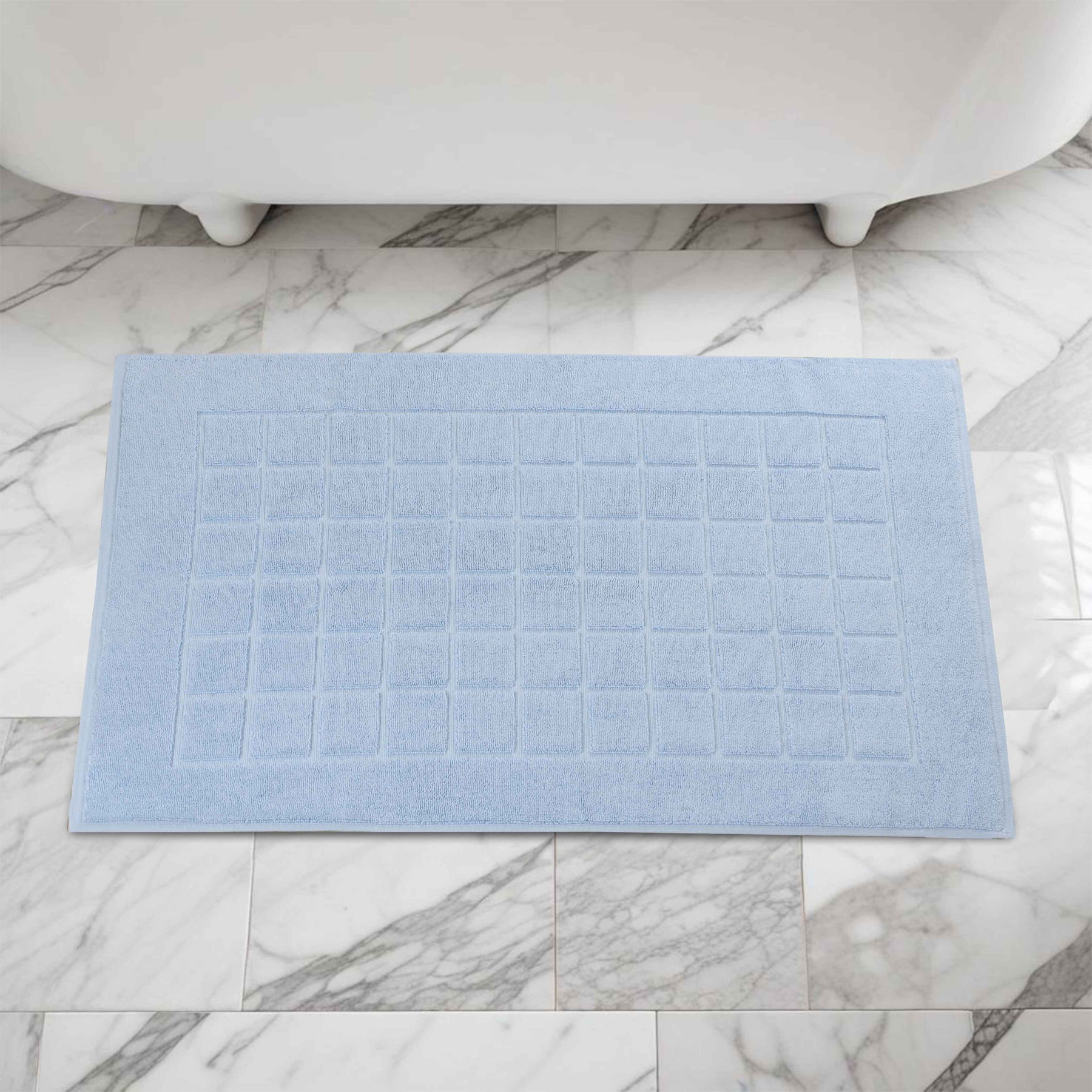 Nora Cotton Solid Absorbent Thick Checkered Washable Bath Mat Set of 2