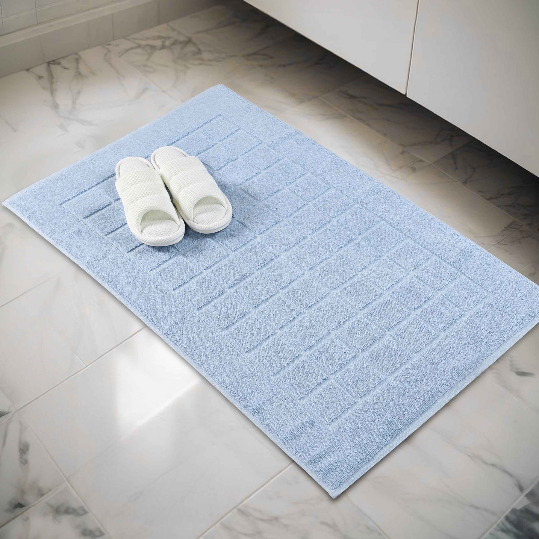 Nora Cotton Solid Absorbent Thick Checkered Washable Bath Mat Set of 2