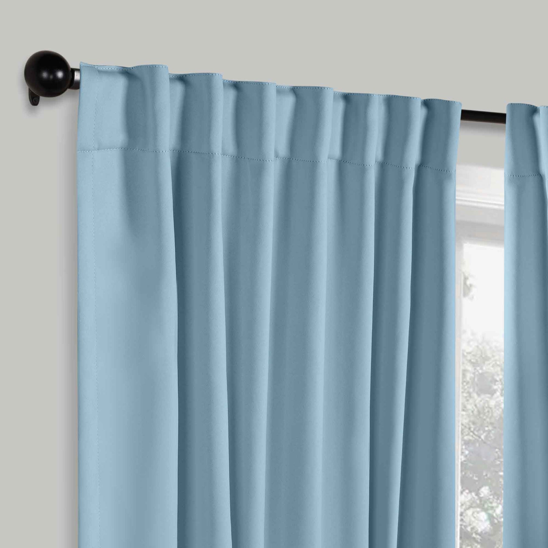 Solid Room Darkening Blackout Curtain Panels, Back Tabs, Set of 2 - LightBlue