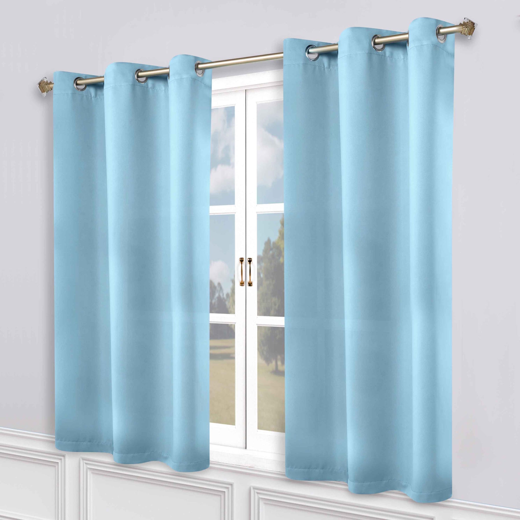 Classic Modern Solid Room Darkening Blackout Curtain Panels, Set of 2 - LightBlue