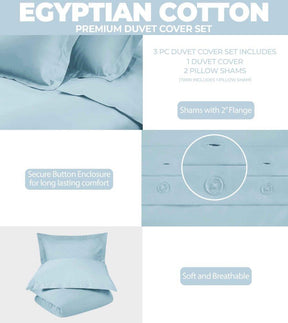 Egyptian Cotton 400 Thread Count Solid Luxury Duvet Cover Set - LightBlue