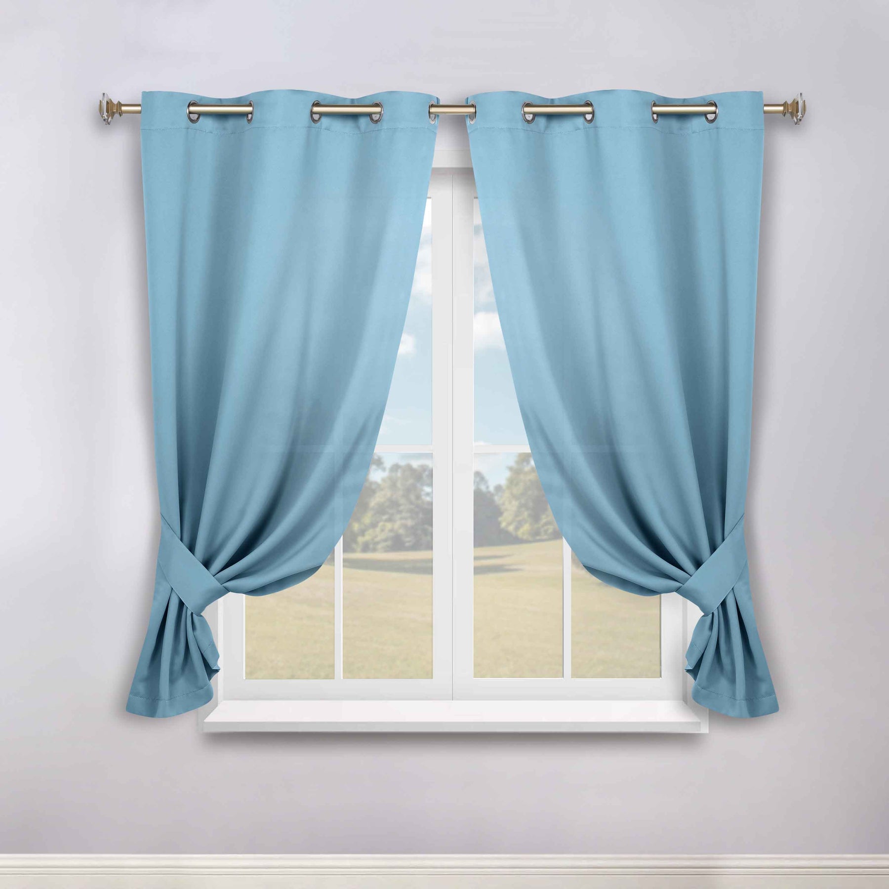 Classic Modern Solid Room Darkening Blackout Curtain Panels, Set of 2 - LightBlue