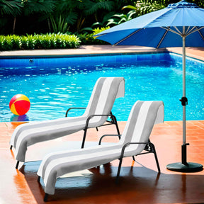 Cabana Striped Cotton Standard Size Chaise Lounge Chair Cover Set of 2 - LightGray