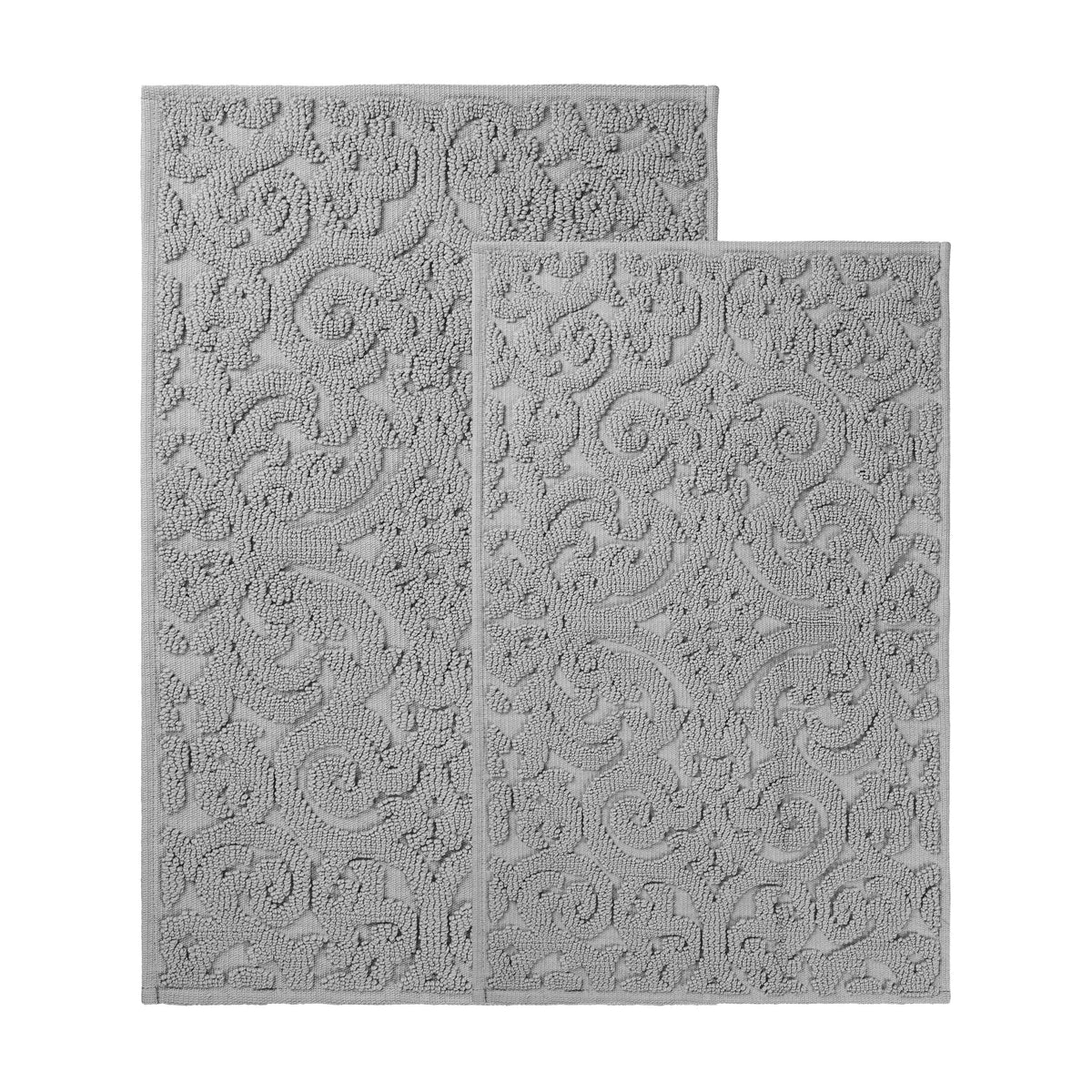 Venere Floral Scroll Textured Machine Washable Bath Rugs, Set of 2