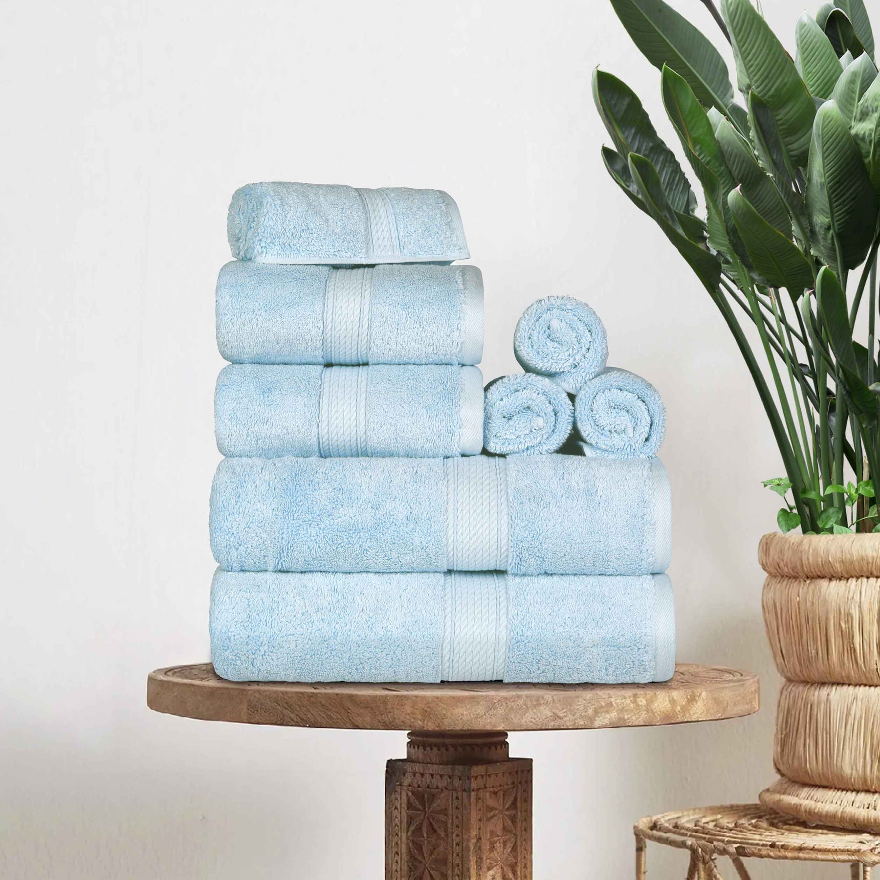 Egyptian Cotton Pile 8 Piece Ultra Plush Solid Towel Set - LightBlue