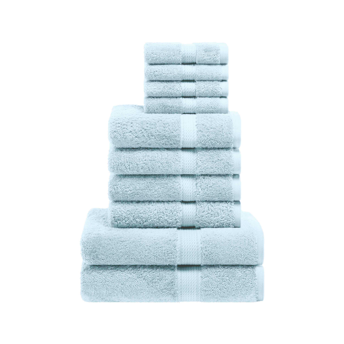 Egyptian Cotton Pile Heavyweight Highly Absorbent 10 Piece Towel Set - LightBlue