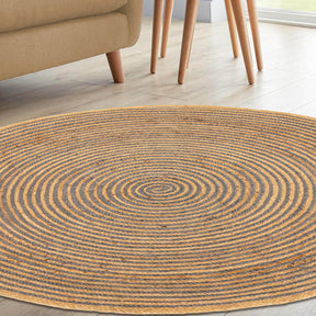 Braided Jute Reversible Round Indoor Outdoor Area Rug - LightBlue