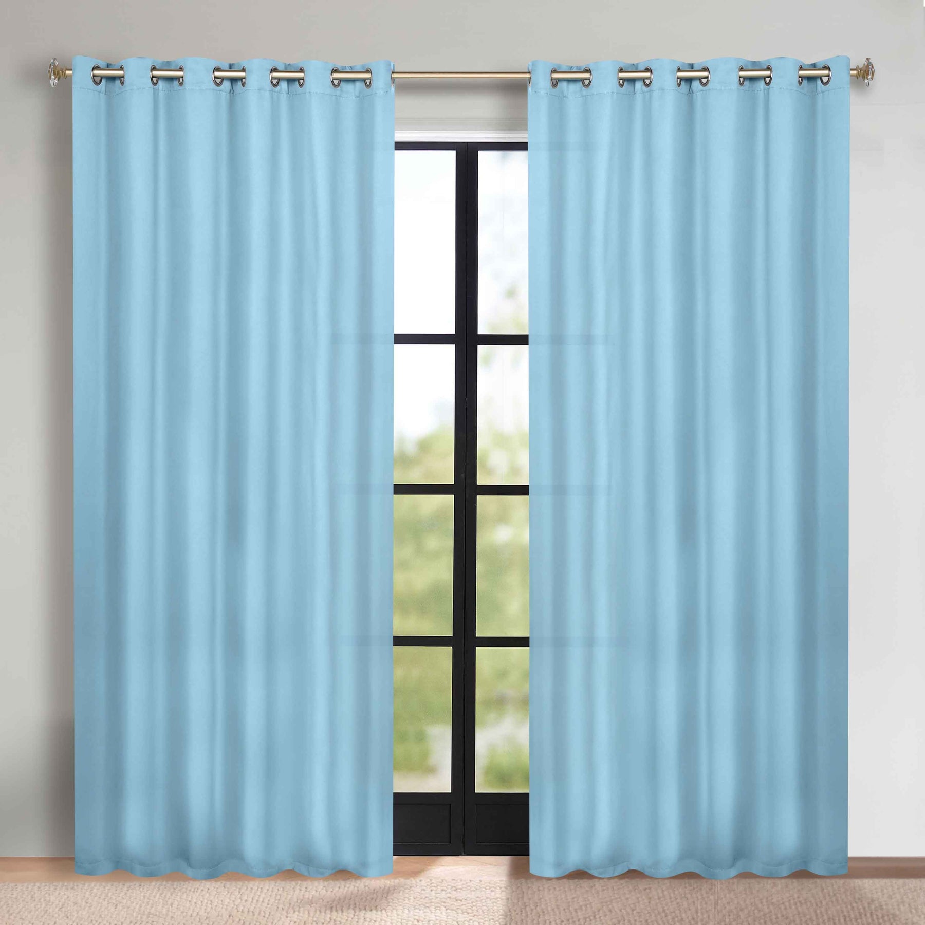 Classic Modern Solid Room Darkening Blackout Curtain Panels, Set of 2 - LightBlue