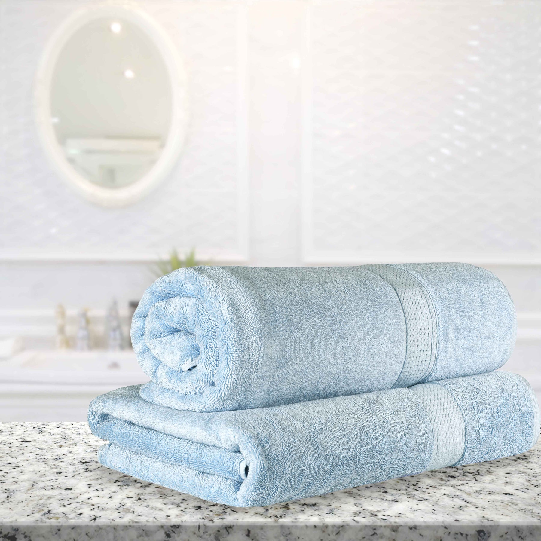 Egyptian Cotton Pile Absorbent 2 Piece Plush Solid Bath Sheet Set - LightBlue