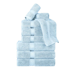 Egyptian Cotton Pile Plush Heavyweight Absorbent 9 Piece Towel Set - LightBlue