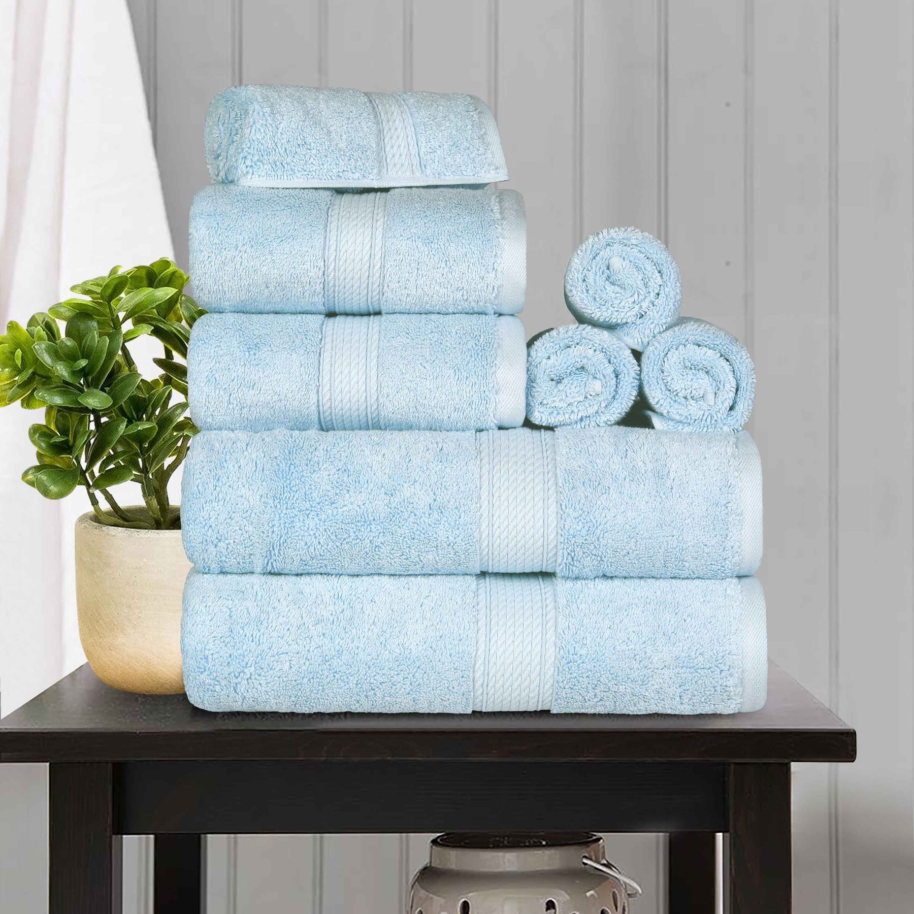 Egyptian Cotton Pile 8 Piece Ultra Plush Solid Towel Set - LightBlue