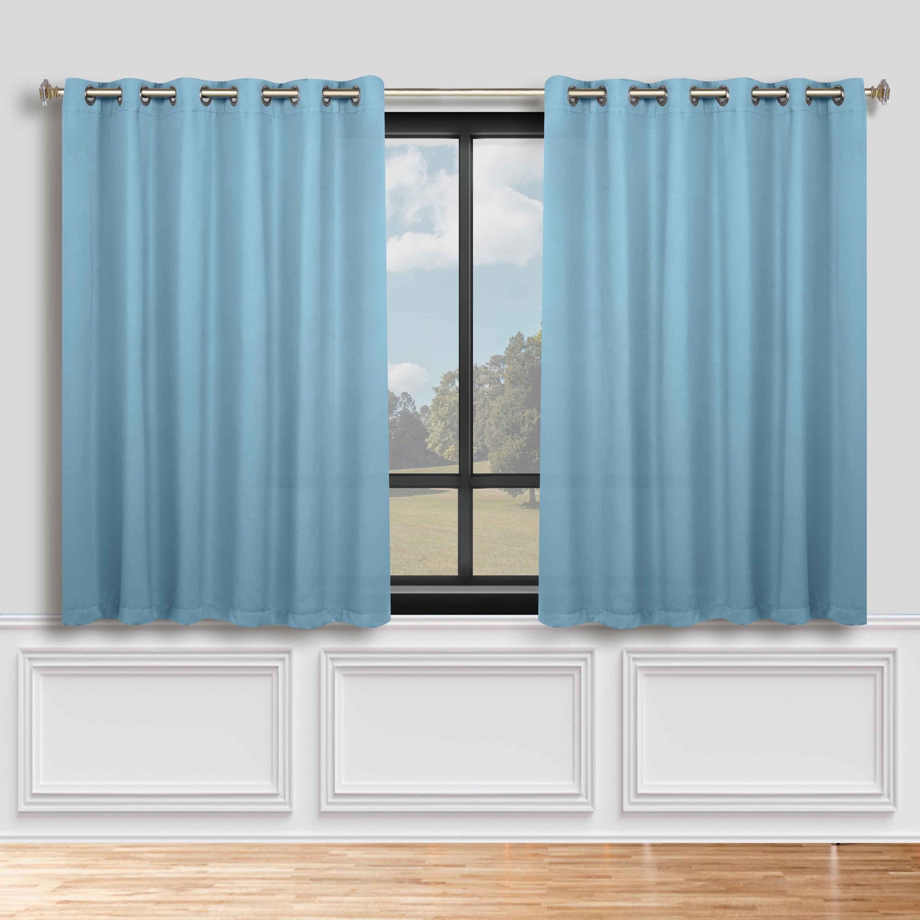 Classic Modern Solid Room Darkening Blackout Curtain Panels, Set of 2 - LightBlue