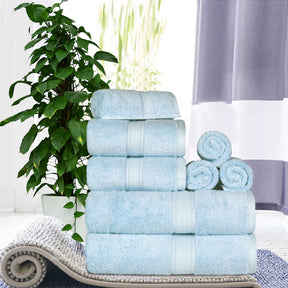 Egyptian Cotton Pile 8 Piece Ultra Plush Solid Towel Set - LightBlue