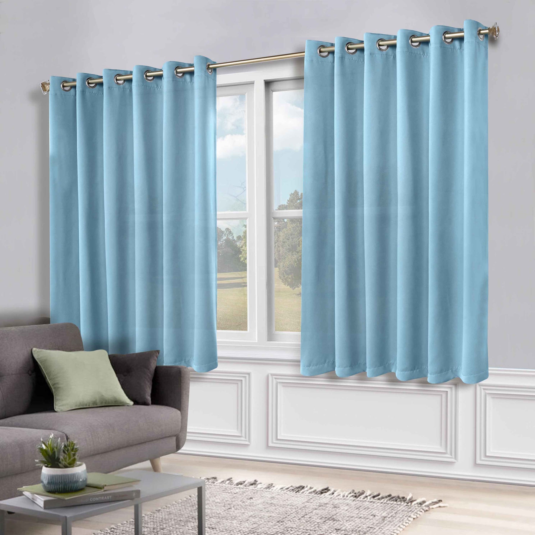 Classic Modern Solid Room Darkening Blackout Curtain Panels, Set of 2 - LightBlue