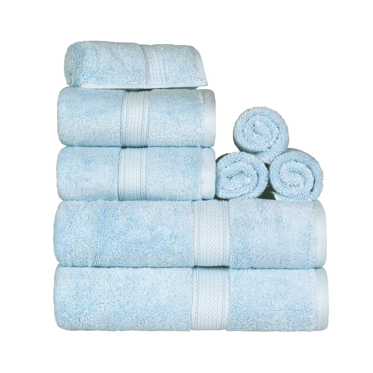 Egyptian Cotton Pile 8 Piece Ultra Plush Solid Towel Set - LightBlue