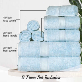 Egyptian Cotton Pile 8 Piece Ultra Plush Solid Towel Set - LightBlue