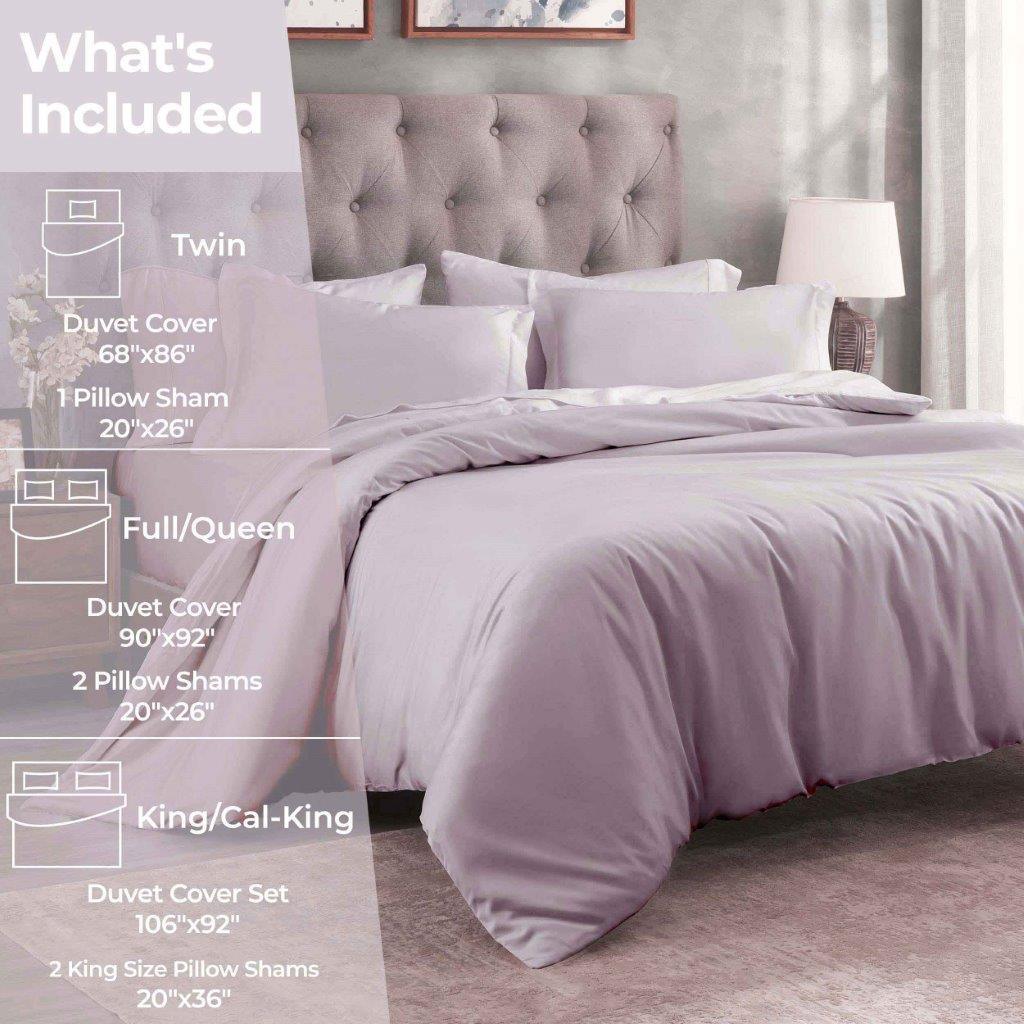 Egyptian Cotton 300 Thread Count Solid Luxury Duvet Cover Set - Lilac