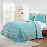 Lyron Cotton Blend Woven Jacquard Floral Scroll Bedspread Set - Aqua