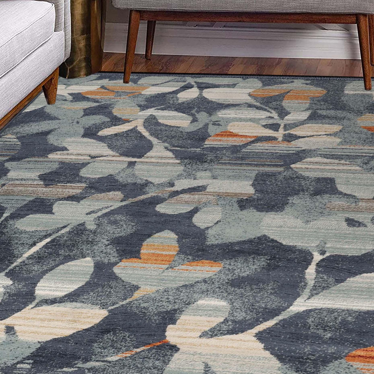 Mahonia Leaf and Vine Indoor Area Rugs or Runner Rug - Blue