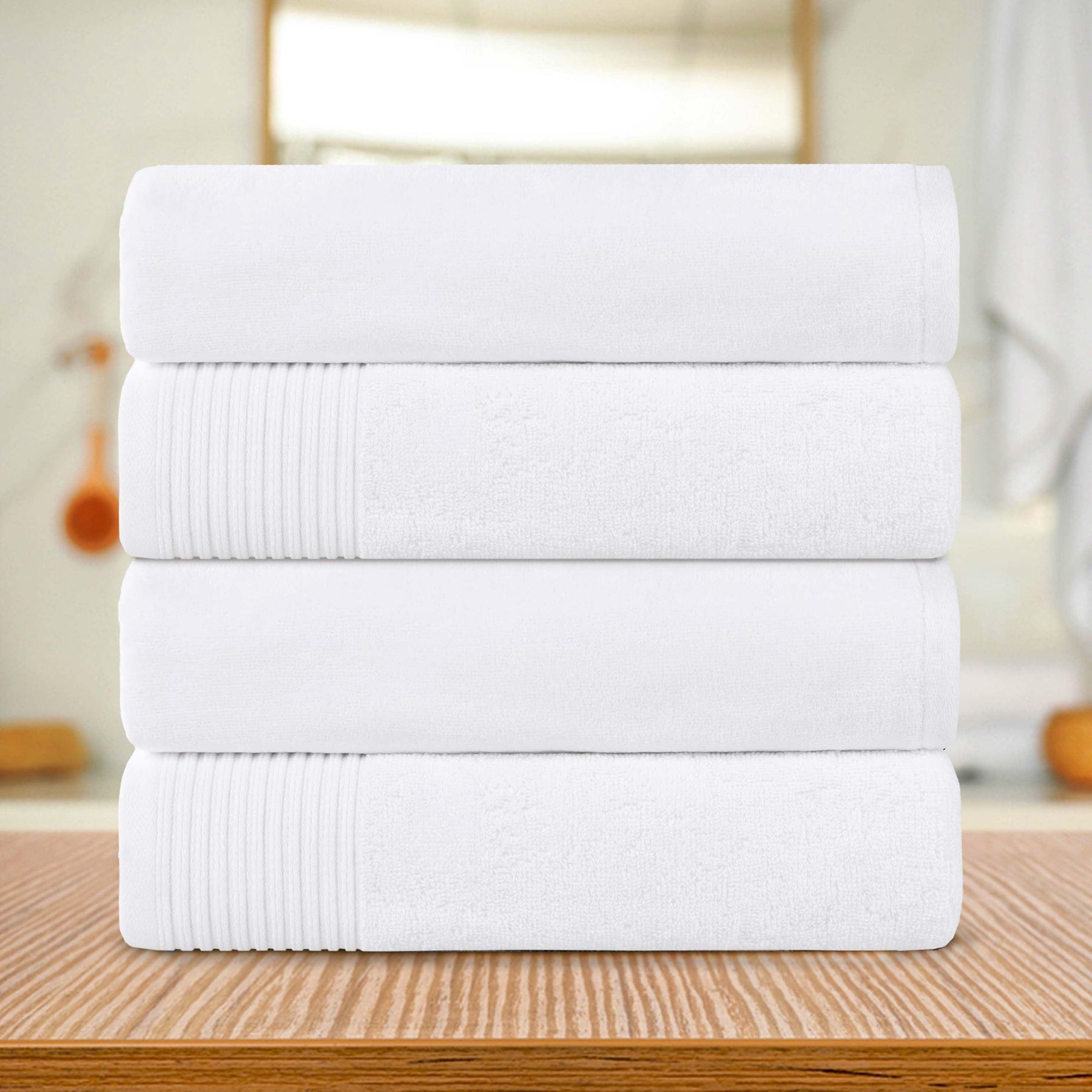 Cotton Marble Solid Jacquard Border Bath Towels Set of 4 - White