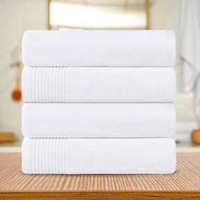 Cotton Marble Solid Jacquard Border Bath Towels Set of 4 - White