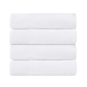 Cotton Marble Solid Jacquard Border Bath Towels Set of 4 - White