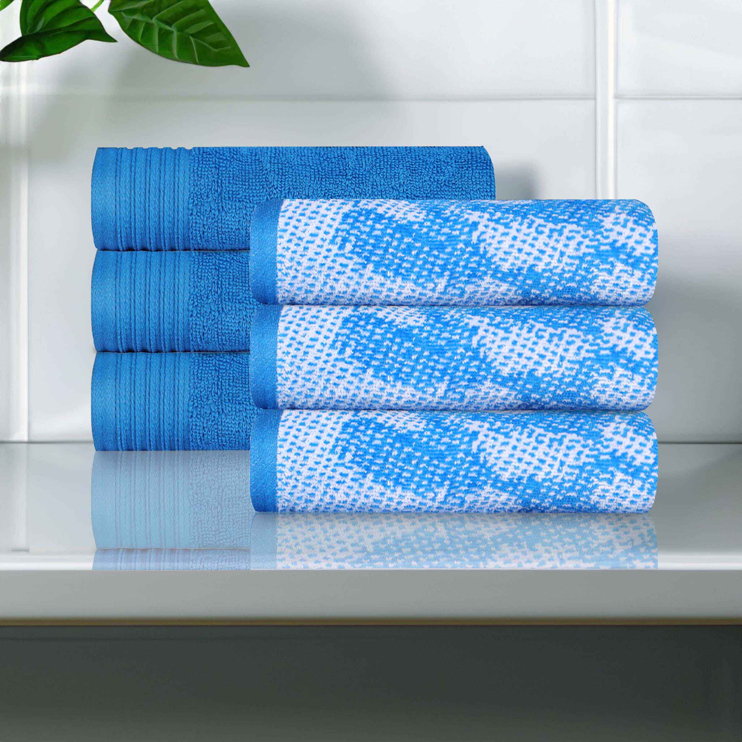 Cotton Marble and Solid Medium Weight Hand Towel Set of 6