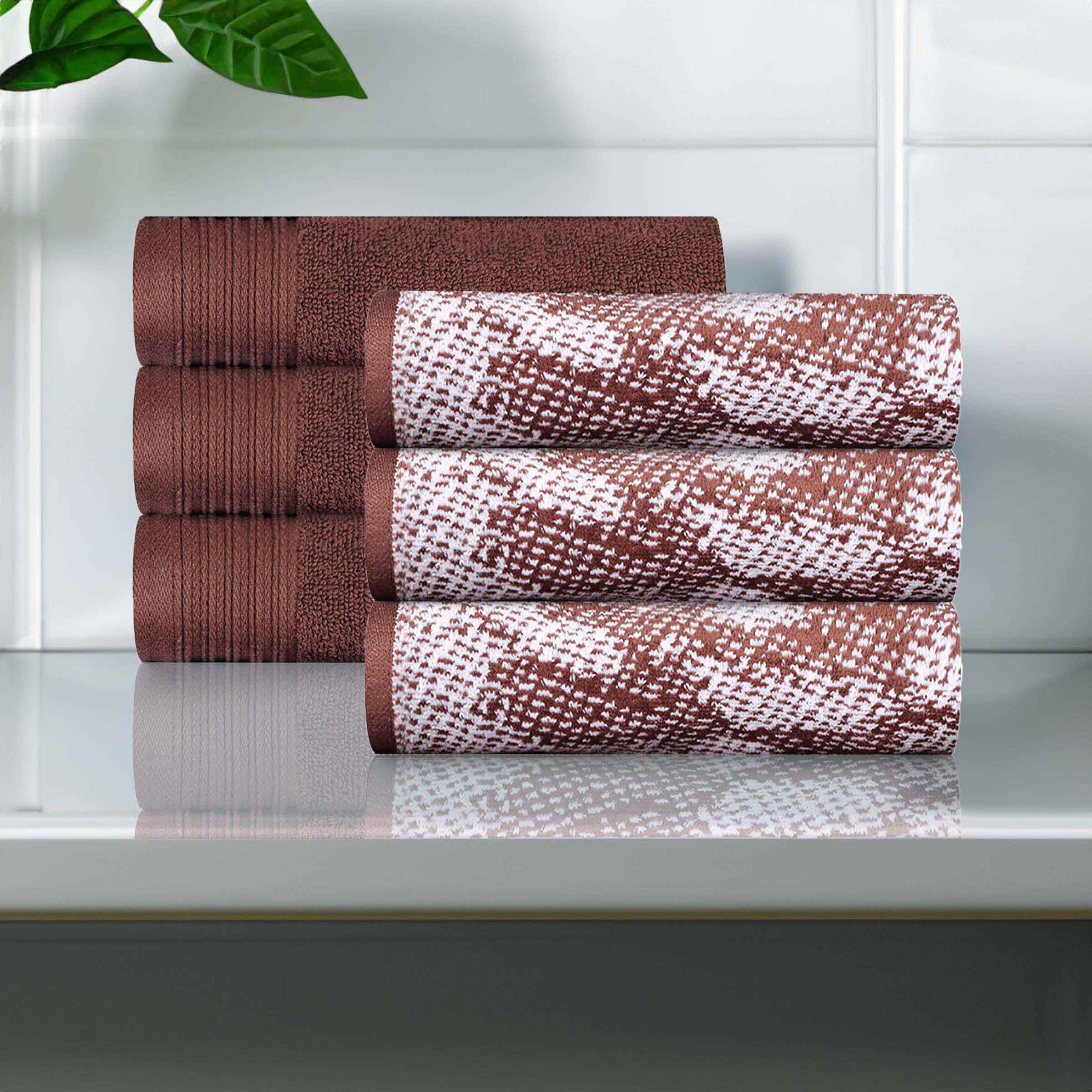 Cotton Marble and Solid Medium Weight Hand Towel Set of 6