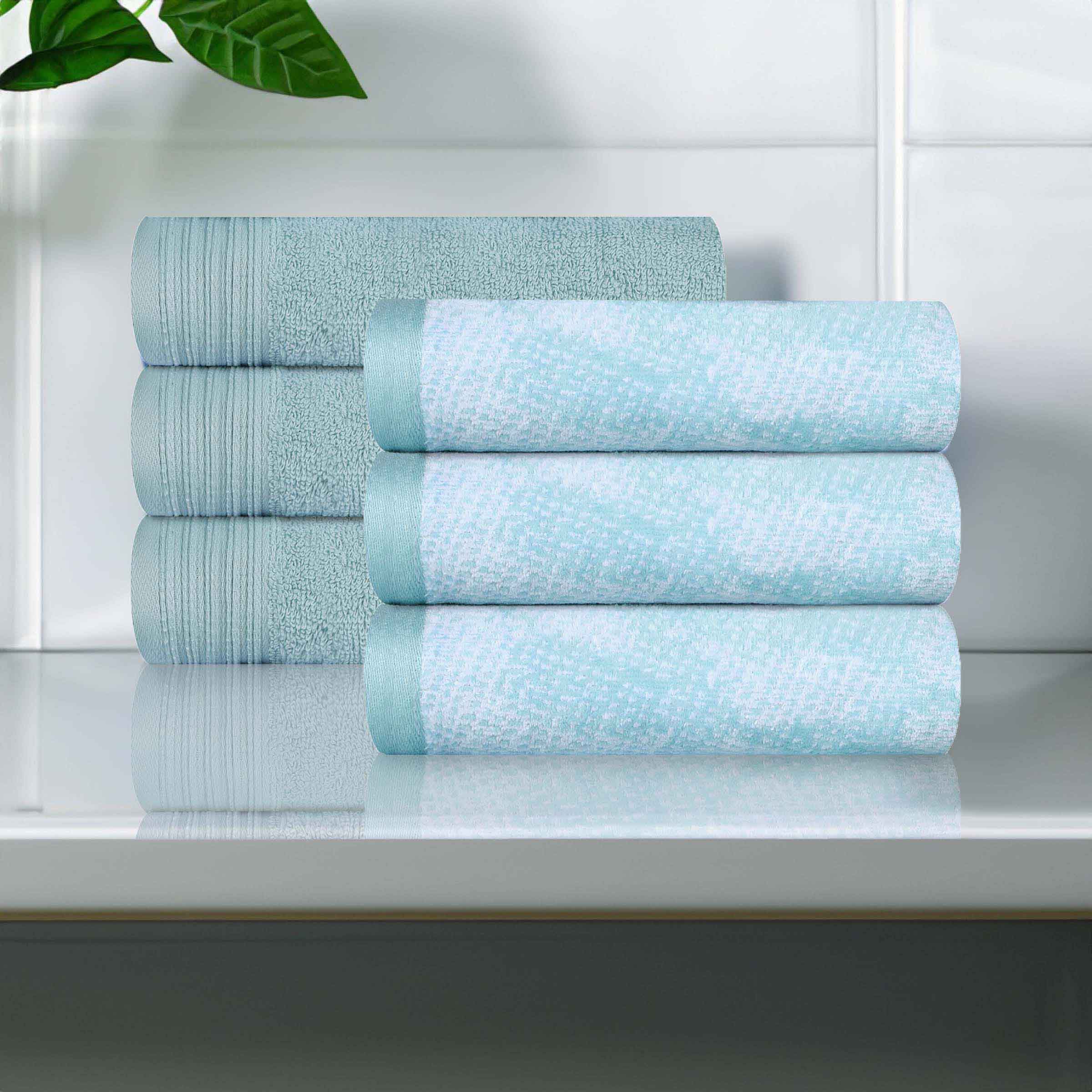 Cotton Marble and Solid Medium Weight Hand Towel Set of 6