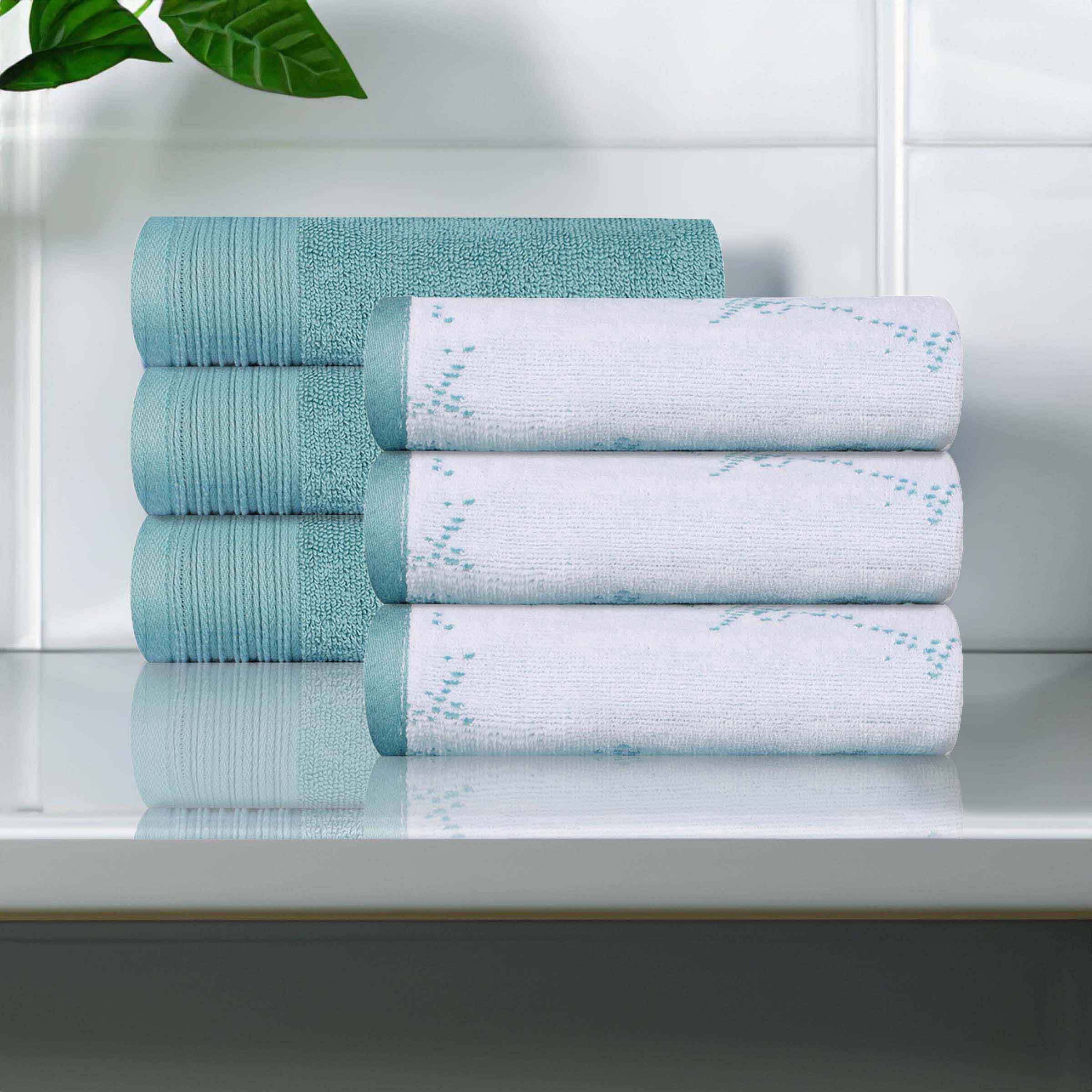 Cotton Marble and Solid Medium Weight Hand Towel Set of 6